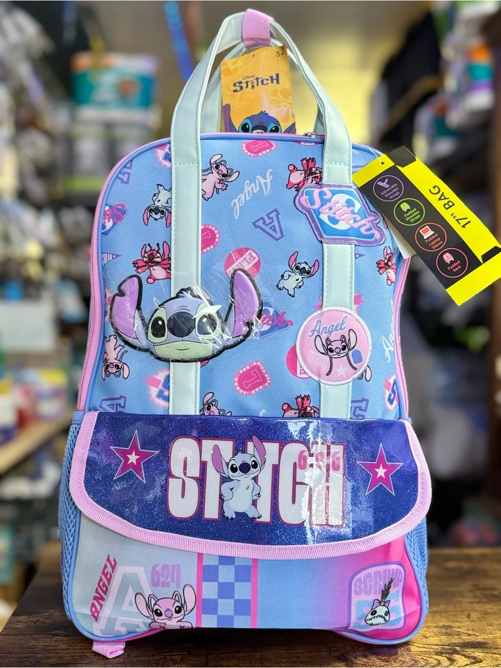 Disney Stitch Kids Backpack - Light Blue & Pink Cartoon Bag